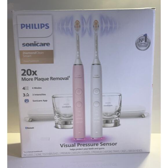 Philips Sonicare DiamondClean Smart 9300 Premium G3 Set of 2 Included White/Pink - Picture 1 of 6